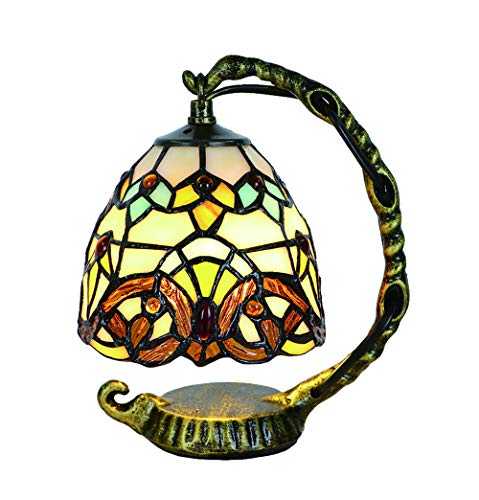 Tokira Tiffany Table Lamp Baroque Style, 5 Inch Mini Stained Glass Retro Shade, Cosy Bedside Lamp for Living Room, Christmas Art Deco for Kids, Free LED bulb