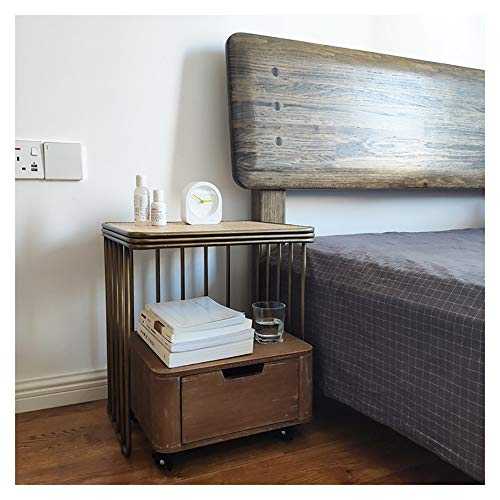 Accent Table Nightstand Bedroom Bedside Table Retro Rattan Wrought Iron Small Apartment Side Table Wood Color Antique Simple Single Side Cabinet Small Table