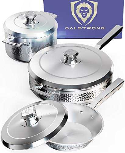 DALSTRONG 6pc Cookware Set - The Avalon Series - 5-Ply Copper Core - Hammered Finish Cookware - w/Lids