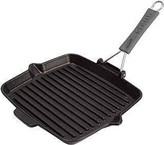 Staub 40509-344-0 Cast Iron Pan with Silicone Handle, Suitable for Induction, Square 24 cm, Black