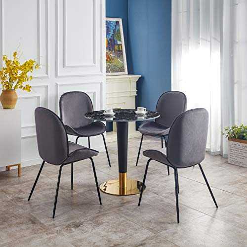 Round White or Black Marble Stone Octavian Dining Table - with Black & Gold Metal Legs - 80cm, 2 to 4 seater (Black Table with Black & Gold Legs)