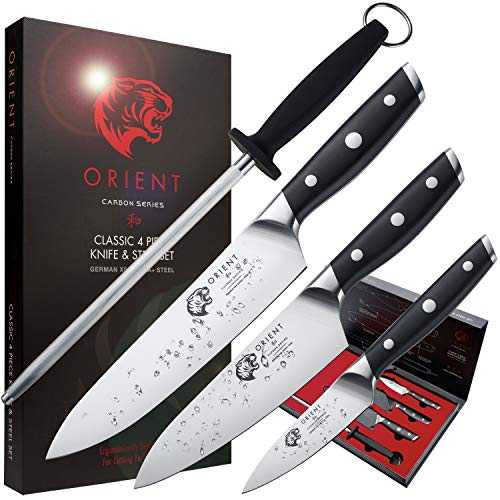 4 Piece Chef Knife and Honing Steel Gift Set - Chef Knives Paring Knife and Honing Steel in Luxury Gift Box