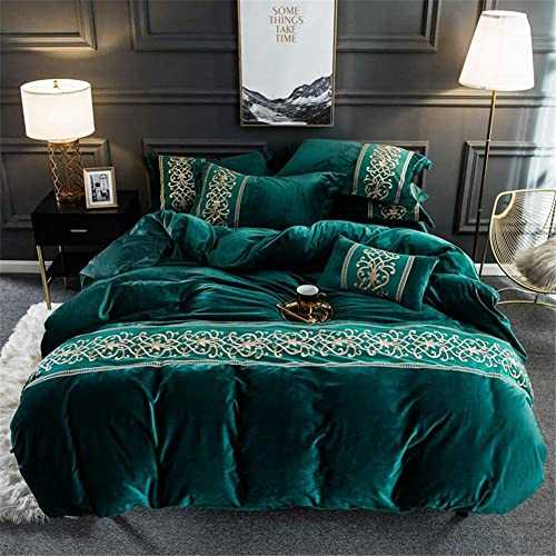 FDSGEWW Luxury Bedding Set, Queen King Size Duvet Cover Set Velvet Flannel Silky Soft Bedclothes Quilt Covers with Bed Sheets Pillowcases,Blue,220240CM (Green 220 * 240CM)
