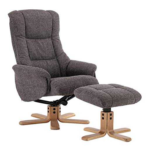 Cairo Swivel Recliner Chair & Footstool in Grey Lisbon Fabric