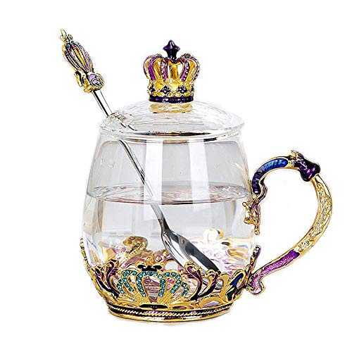XCTLZG European Tea Set Crown Enamel Glass Cup Tea Set European Ceramic Bone China Tray Afternoon Tea Party Family Giftscup 9.0Cm Width 8.5Cm Cup Cover 7.1Cm Spoon 15.5Cm c