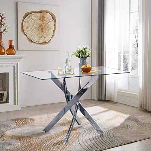 GOLDFAN Rectangular Glass Dining Table,Modern Design 120cm Kitchen Table With Chromed Legs for Dining Room Living Room Office,Black