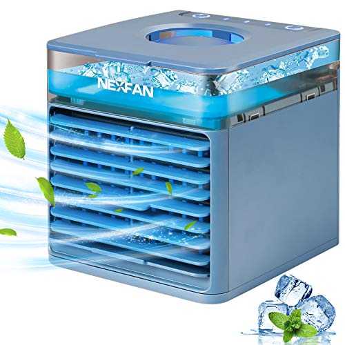Personal Air Cooler, GHONLZIN NexFan Mini Air Conditioner Portable Evaporative Cooling USB Fan With 7 Colors LED Light, Humidifier with 3 Speeds for Home Room Office (Blue)