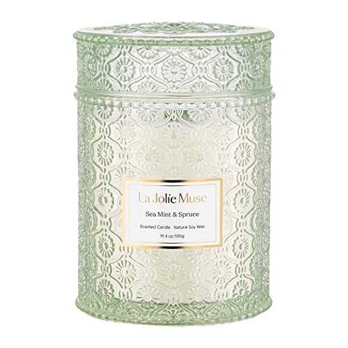 La Jolíe Muse Scented Candle Sea Mint & Spruce Candle Gifts for Women, 19.4Oz /550g Large Glass Jar Candles Natural Soy Wax Candle for Home, 90 Hours Long Burning Time