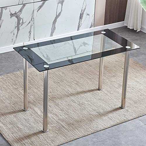 Modern Black Border Glass Dining Table Rectangle for Dining Room Kitchen, Tempered Glass Tabletop + Metal Legs for Home/Office/Restaurant (Rectangle: 120×60×75cm, Black Border)