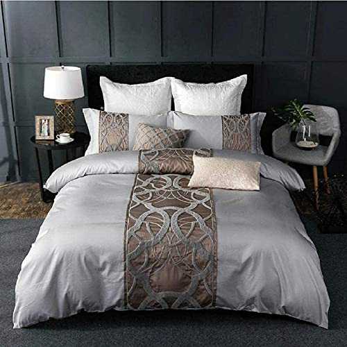 FDSGEWW Grey White Bed Sheet Pillowcase Duvet Cover Set Luxury Egyptian Cotton Queen King Double Size Bedding Set Bed linen-71×87in (87×94in)