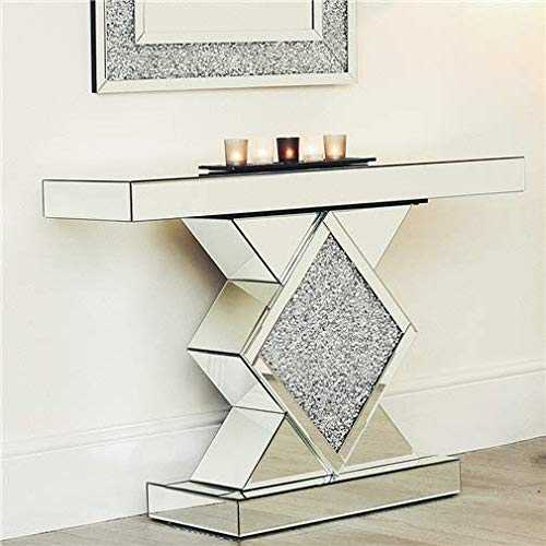 Entryway Silver Crushed Diamond Mirrored Triangle Console Table