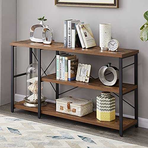LIFUSTTG Console Table, Rustic Sofa Table for Living Room, Industrial Entryway Table with 3-Tier Open Storage Shelves, Rustic Brown 55 Inch