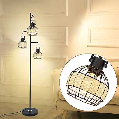 3-Light Floor Lamp, Industrial Floor Lamp with Retro Pipe Lamp Shade, Black Tree Antique Hanging Floor Lamp, Tall Vintage Pole Light Standing Lamp for Living Room, Bedroom, Office( Bulbs Included)