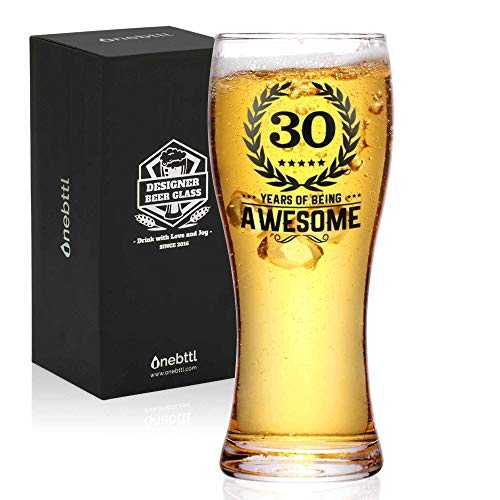 Onebttl 30th Birthday Gifts for Men or Him - 30 Years of Being Awesome - 450ml/15oz Beer Glass - 30 Years Old Birthday Pint Glass Gifts for Dad, Husband or Uncle