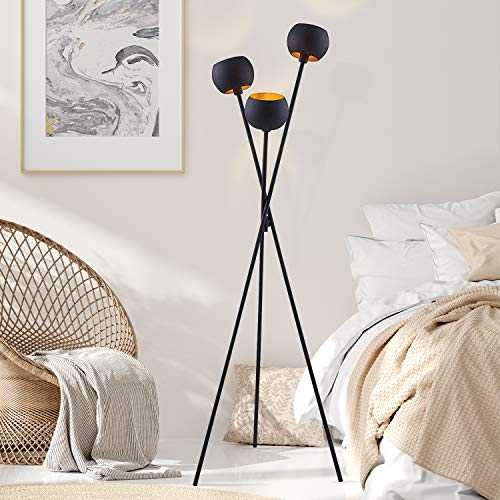 Archiology TRI Black Metal Globe Head Tripod Floor Lamp - Mid Century Modern Living Room Standing Light - Tall Contemporary Sphere, Orb Shade Uplight for Bedroom or Office