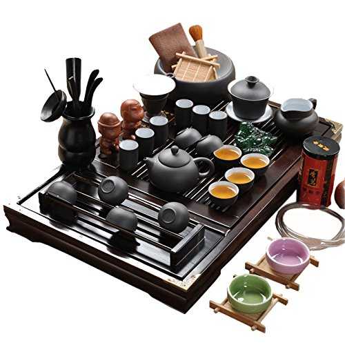 ufengke Chinese Yixing Zisha Tea Set White Inside,Ceramic Kung Fu Purple Clay Tea Set With Wood Tea Tray,For Gift And Household,Office
