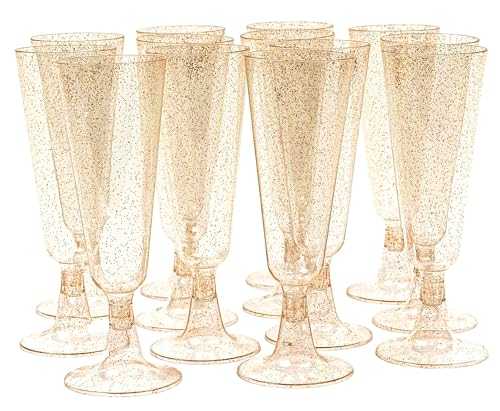 Matana - 100 Premium Multi-Use Plastic Gold Glitter Champagne Flutes - 150ml