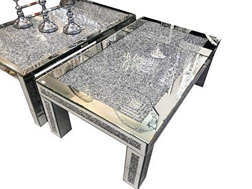 Mirrored Coffee Table Sparkly Silver Diamond Crush Crystal Rectangular Glitz 120cm New