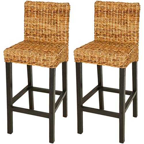 vidaXL 2x Bar Stools Abaca Brown with Backrest Kitchen Breakfast Chair Seat