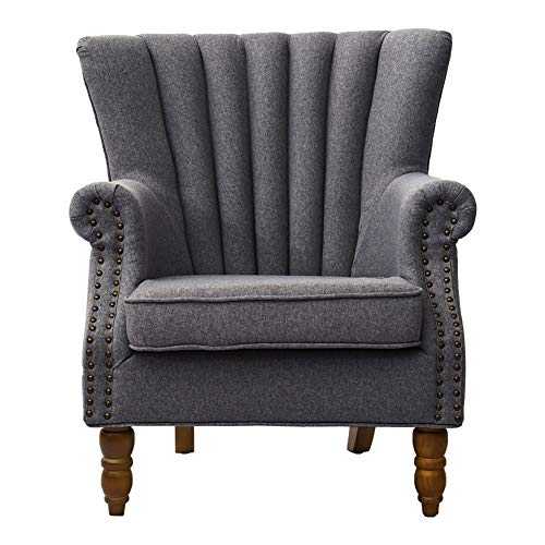 INMOZATA High Back Fireside Chair Linen Fabric Wingback Modern Armchair Arm Rest Accent Sofa Chair with Solid Wood for Living ROOM Bedroom (Gray)