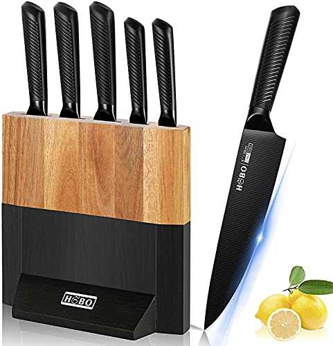 CFORM Kitchen Knife Set with Wood Block, 5-Piece Stainless Steel Professional Chef Knife Set with Non-Slip Frosted Handle, Knife Block Set with Knives