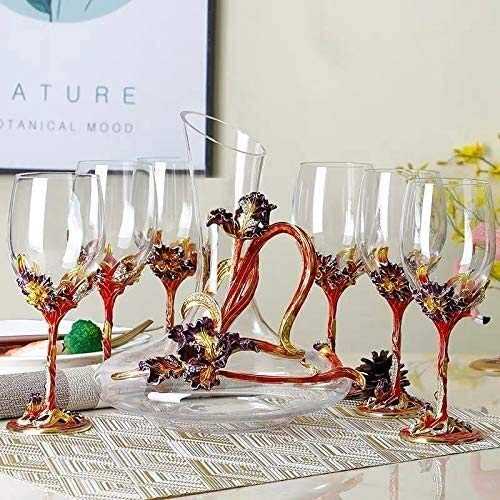 Wine Glass Red, Creative Enamel Iris Goblet + Decanter, Lead-Free Crystal Champagne Glass – for Wine Tasting, Wedding, Family Dinner, Party, Gifts for Family And Friends HMLIFE (Size : 6pcs)