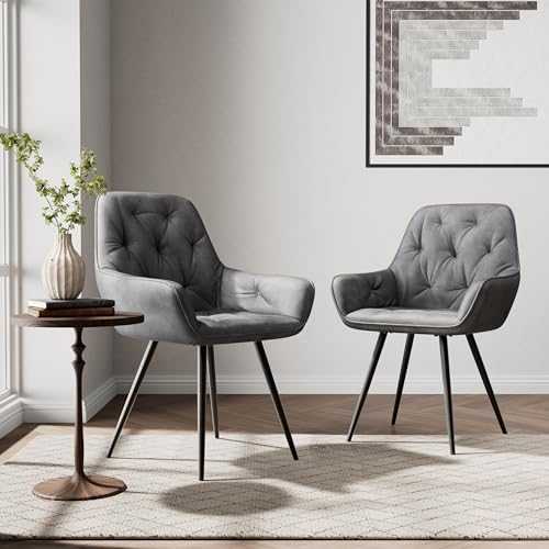 GOLDFAN Dining Chairs Set of 2pcs Grey Velvet Kitchen Chairs Thick Padded with Metal Legs Leisure Living Room (Grey+Black)
