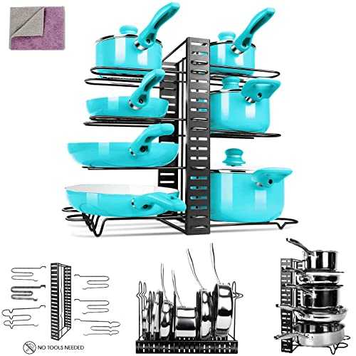 MASTERTOP Heavy Duty Pans Pots Cover Lids Organizer Rack with 8 Layers Adjustable Cookware Holder Stand for Kitchen