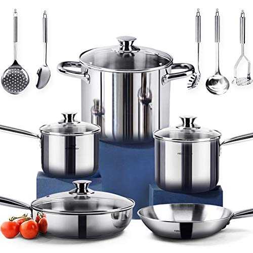 HOMI Chef 14-Piece Nickel Free Stainless Steel Cookware Set - Nickel Free Stainless Steel Pots and Pans Set - Stainless Steel Non-Toxic Cookware Set - Stainless Steel Healthy Induction Cookware Sets