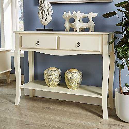 Home Source White Console Telephone Hallway Table 2 Drawer Shelf French Sculpted Curved Legs, (W) 100cm (D) 33cm (H) 78cm
