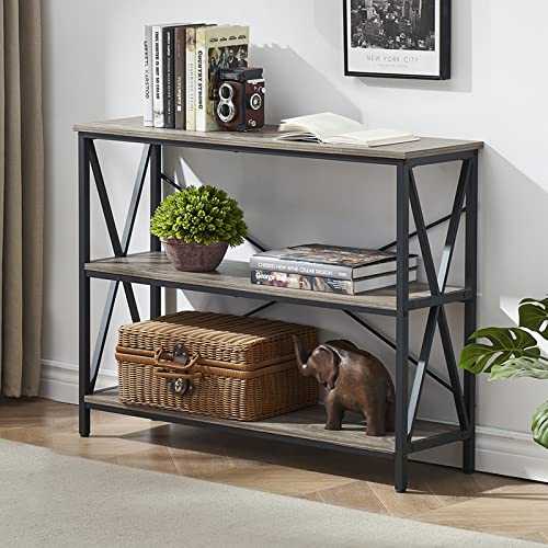 SHOCOKO Industrial Console Sofa Table, 3-Tier Foyer Tables for Entryway/Hallway with Storage Shelves, Narrow Table for Living Room, 31in Rustic Gray