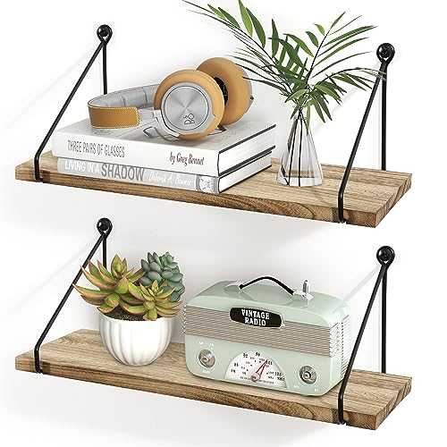 SUMGAR Rustic Floating Shelves Wood Wall Mounted Shelf for Kitchen Bathroom Bedroom Living Room Set of 2 Home Office Display Storage and Organisation Unit Decorative Accessories Easy to Hang