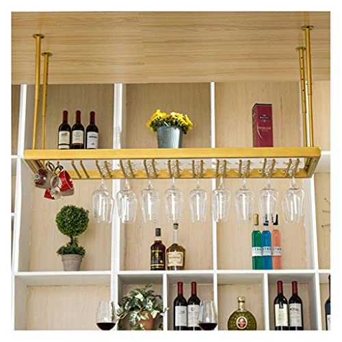 Sywlwxkq Upside down wine glass holder, gold cup holder, household mug holder,European hanging goblet holder, bar table hanging cup holder (Color : Gold, Size : 120 * 35cm)