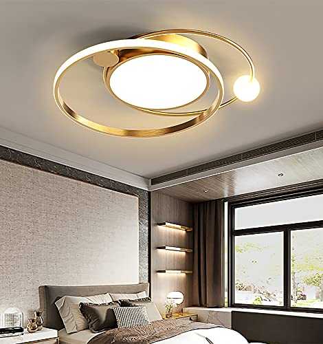 Dimmable LED Bedroom Ceiling Lights Modern Chic Dining Room Ceiling Light Creative Design Remote Lighting Fixture,Metal Acrylic Ceiling Chandeliers Lamp Interior Decoration Pendant Light,D50CM (Gold)