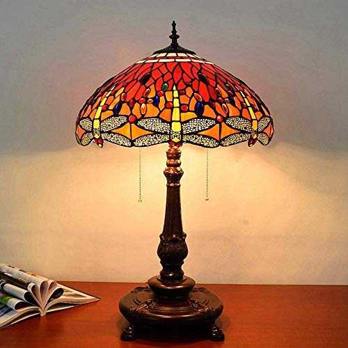 KELITINAus Red Dragonfly Design Table Lamp 17-Inch Stained Glass Living Room Bedroom Bedside Lamp European Retro Style Desk Lamp