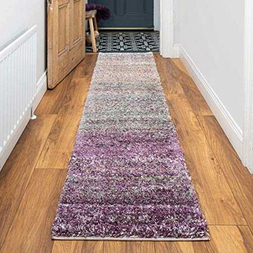 Purple Heather Warm Thick Shaggy Area Rug Runner Striped Speckled Beige Grey Fluffy Living Room Lounge Sunroom Conservatory Mat Rugs 60cm x240cm