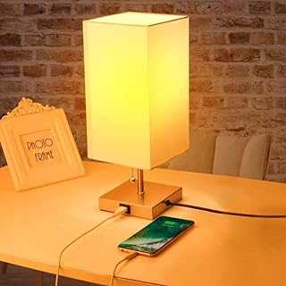 USB Bedside Table Lamp, COOLWEST Modern Table & Desk Lamp with USB Charging Port, 3 Level Brightness Dimmable Nightstand Lamp Perfect for Bedroom, Living Room or Office(E27 LED Bulb Included)