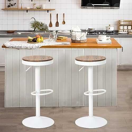 YOUNIKE Set of 2 Bar Stools,Solid Wood, Breakfast Chair, Vintage high stool, Adjustable 360° swivel chair high stool, Easy to assemble, Kitchen and home, White