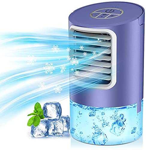 Portable Air Cooler Fan, 3 in 1- Desk Fan & Humidifier & Personal Evaporative Air Cooler, 7 Colors LED Light and 2/4 H Timer, 3 Wind Speeds for Office, Home, Dorm