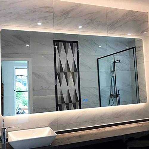 Frameless bathroom mirror, backlit mirror, wall-mounted LED smart mirror with light, makeup mirror 50*70/60*80/70*90cm single touch two-color light rounded corner defogging explosion-proof mirror