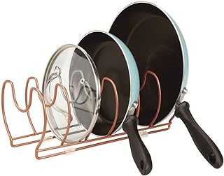 mDesign Pot and Pan Rack – Metal Wire Rack for Cookware Storage – Freestanding Pan Stand for Pans, Pots, Lids and Crockery – Copper