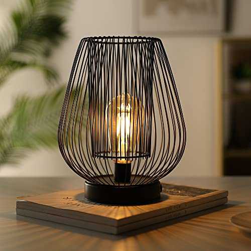 JHY DESIGN Cage Table Lamp Battery Powered, 25cm High Large Rechargeable Double Metal Mesh Lamp with 6 Hour Timer for Gift Party Garden Indoor Bedroom Living Room(Egg, with 1M USB Power Connection)