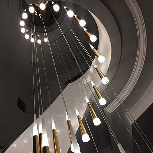Belief Rebirth 12 Lights Staircase Hanging Lamp | Aluminum + Acrylic | Golden Pendant Light for Living Room Villa Ceiling Lighting Fixture Duplex Apartment Spiral Stairs Chandeliers | 60W