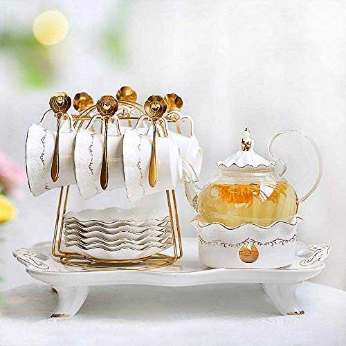 Cup and Saucer Set Porcelain Tea Set Afternoon Tea Set Ceramic Flower Tea Cup Boiled Fruit Glass Teapot Candle Heated Tea Set