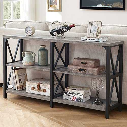 LVB Rustic Sofa Table, Farmhouse Console Table for Living Room, Hallway entryway Table with Storage, Entry Table for Foyer, 55 inch Grey Oak