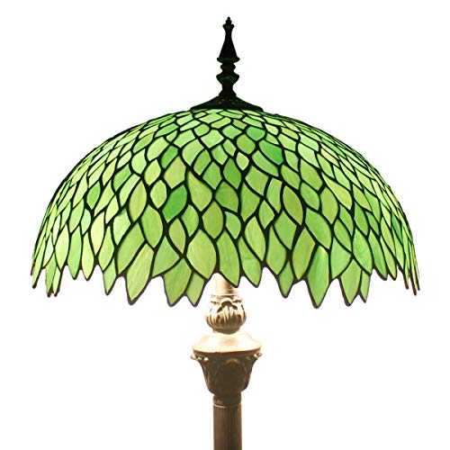 Tiffany Floor Lamp Glam Art Bright Standing Reading Light 64"Tall Green Stained Glass Wisteria Style Shade Boho Industrial Bronze Pole Vintage Base Kids Bedroom Living Room Farmhouse Office WERFACTORY
