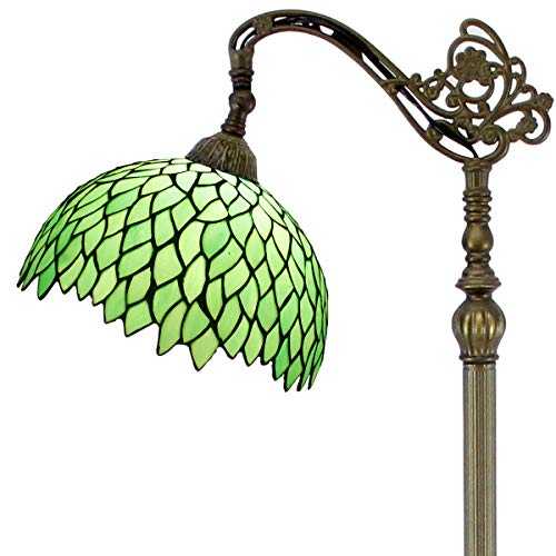 Tiffany Lamp Floor 64" Tall Green Wisteria Industrial Pole Vintage Boho Stained Glass Standing Corner Bright Reading Soft Light Arched Adjustable Arc-Living Room Kids Bedroom Farmhouse WERFACTORY