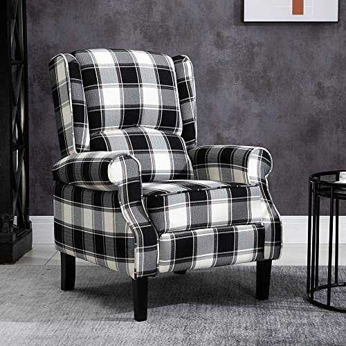 BOJU Comfy Living Room Recliner Armchair Chair Fabric Upholstered Retro Reclining Fireside Chair Leisure Chairs High Back with Arms for Lounge Bedroom Home Cinema Gaming (Black Tartan)