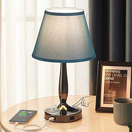 Seealle Touch Control USB Table lamp, Blue Touch Bedside Lamp with 2 USB Charging Ports, 3 Way Dimmable Nightstand Lamp for Living Room and Bedroom (LED Bulb Included)