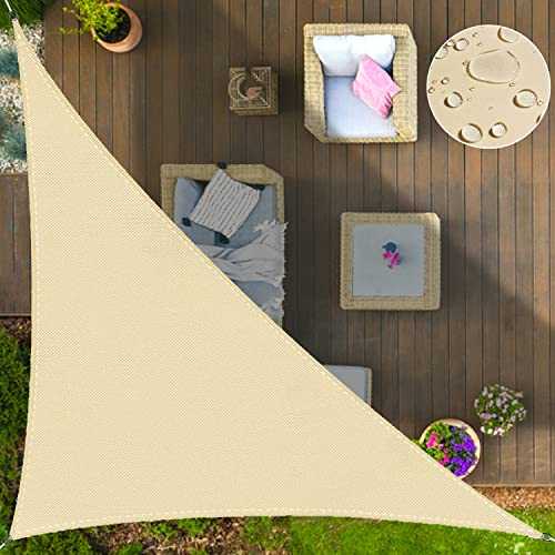 IOAOI Sun Shade Sail Waterproof Garden Sail 3m x 3m x 4.3m Awnings, Beige Sun Canopy for Patio with Awning Attachment, 95% UV Block - Pale-Yellow